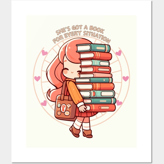 Kawaii Shes Got A Book For Every Situation Wall Art by TomFrontierArt